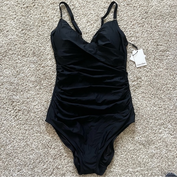 NEW Calvin Klein Black Ruched Tummy Control swim suit bathing suit 8 - Picture 5 of 5